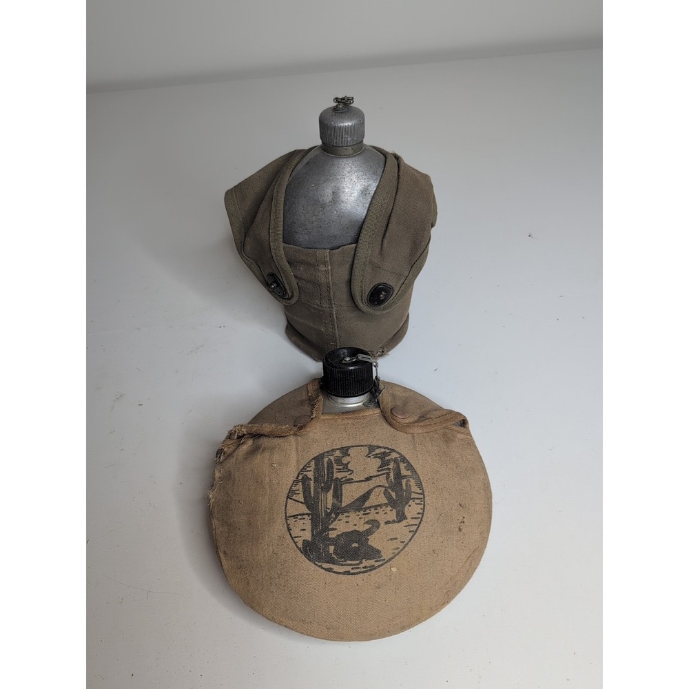 Lot Of 2 Vtg Canteens Army Military w/ Cover Metal Camping Japan WFS